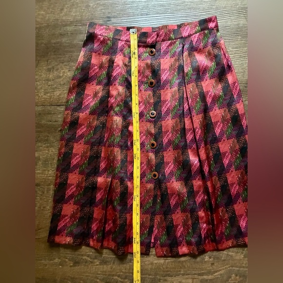 CARLISE vintage 100% silk skirt pleated pink houndstooth button front sz 12 MINT - Picture 10 of 14
